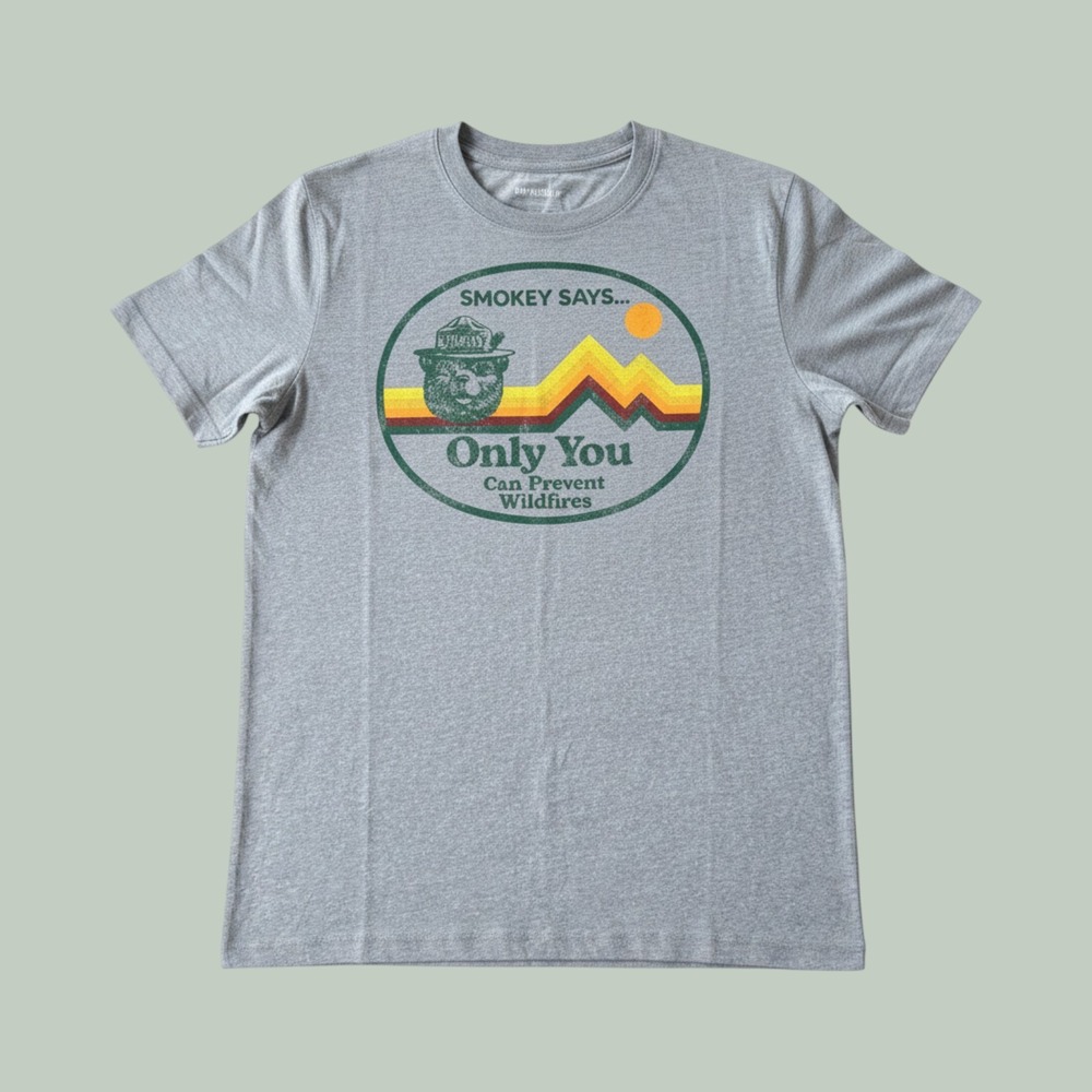 Goodfellow & Co Smokey Bear Graphic Tee Mens Medium Gray Retro Wildfire T-Shirt
